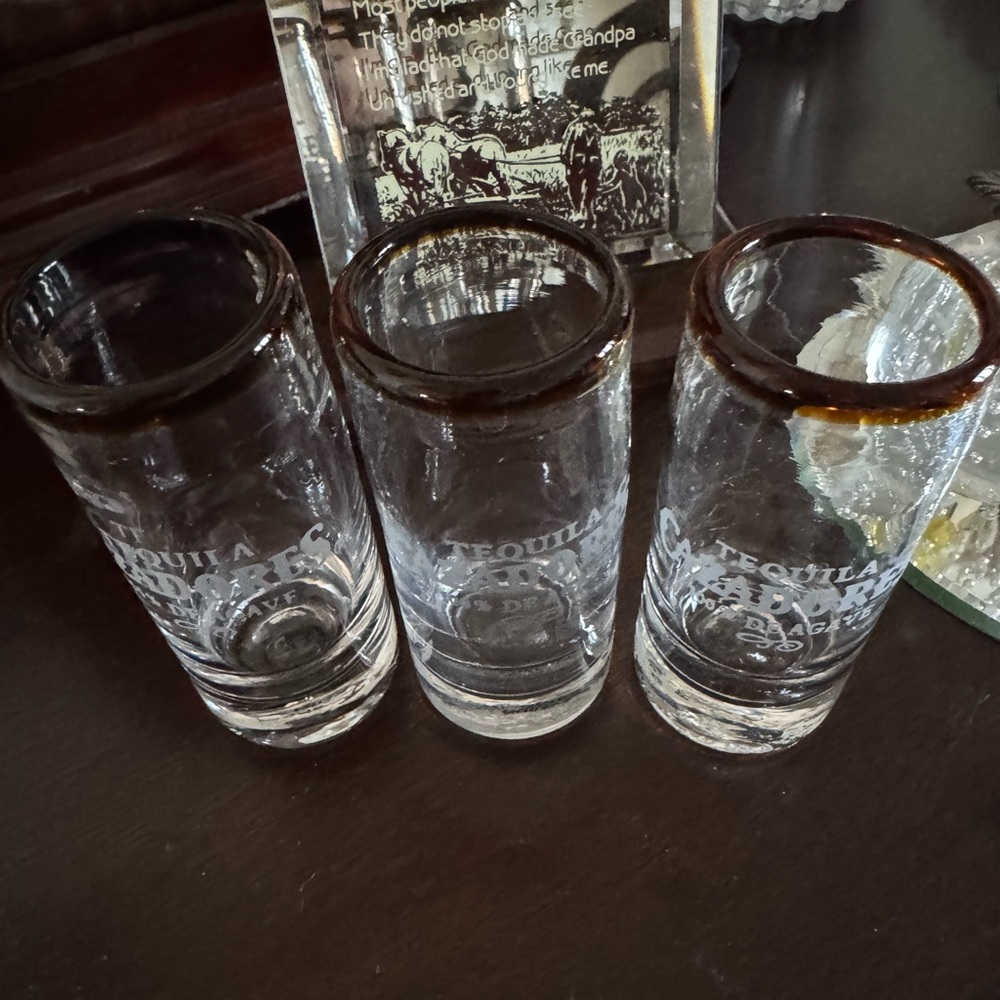 Cazadores Tequila Shot Glass Set of 4 with Brown Rim Vintage blown glass EUC